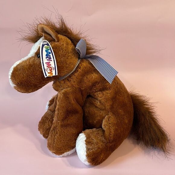 Vintage 1999 Mary Meyer Flip Flops Horse w Blue Plaid Bow Very Relaxed Animal - Picture 1 of 9